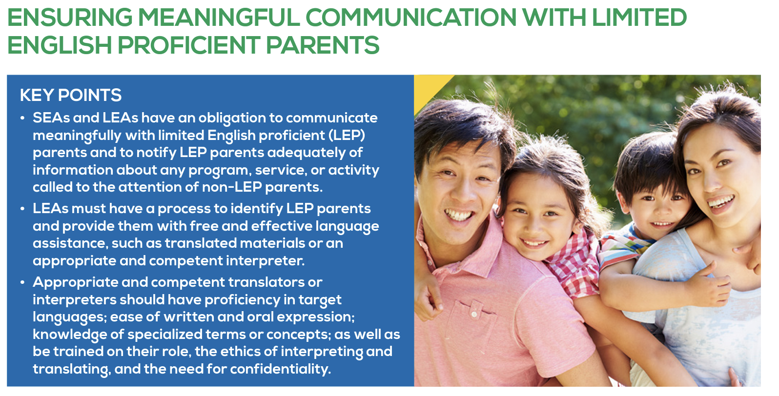 TOOLS AND RESOURCES FOR ENSURING MEANINGFUL COMMUNICATION WITH LIMITED ENGLISH PROFICIENT PARENTS